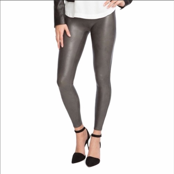 Spanx Faux Leather Leggings in Color Gunmetal - Picture 2 of 5